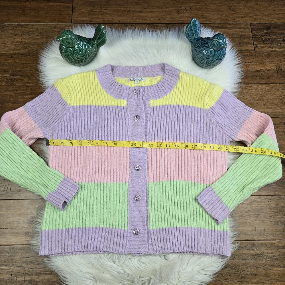 Olivia Rubin RARE Dee Striped Knitted Cardigan Jewel Button Medium